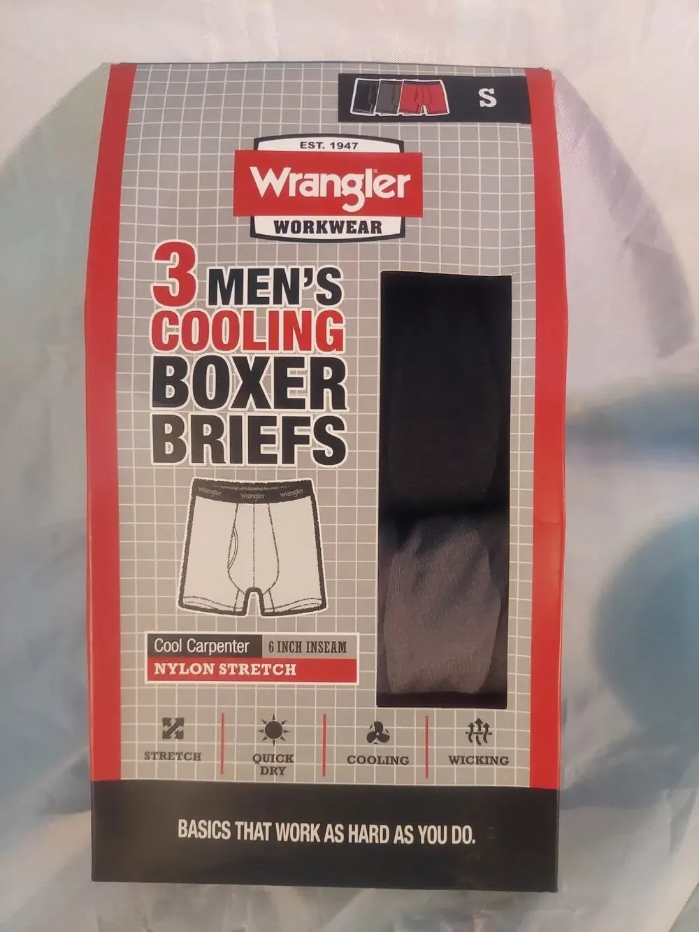 Men's Wrangler Workwear Boxer Briefs 3 Pk. Cool Cotton 6 in. inseam Size Small
